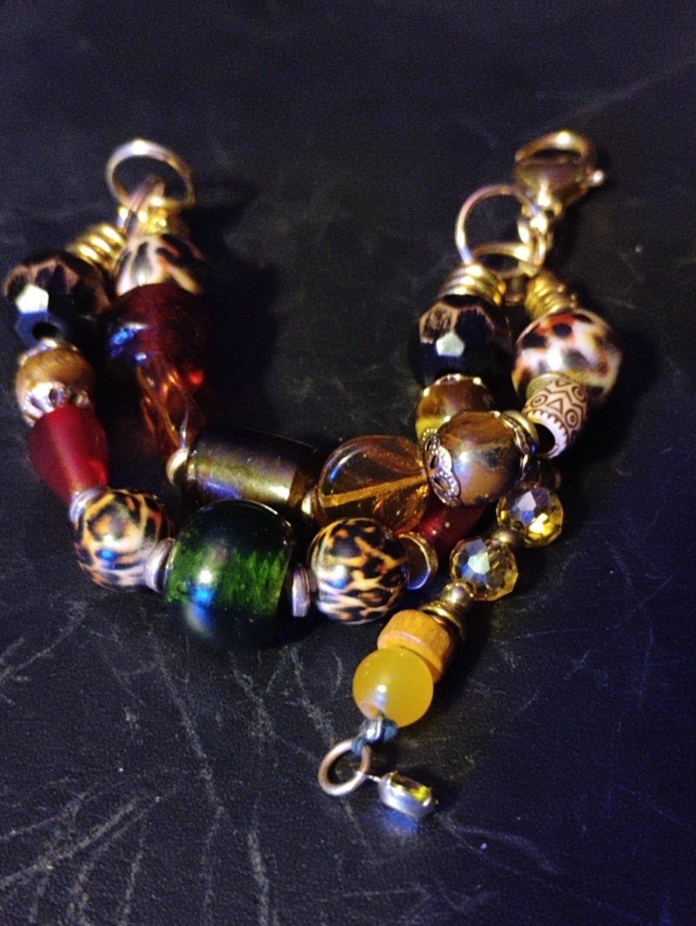 Hand Crafted Multicolor Beaded Bracelet - Green, Amber, Brown